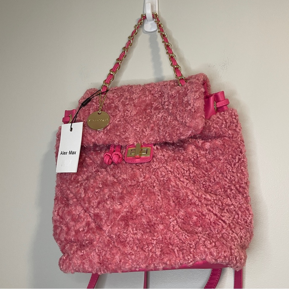 Alex Max Shag Pink Backpack with Flap Closure